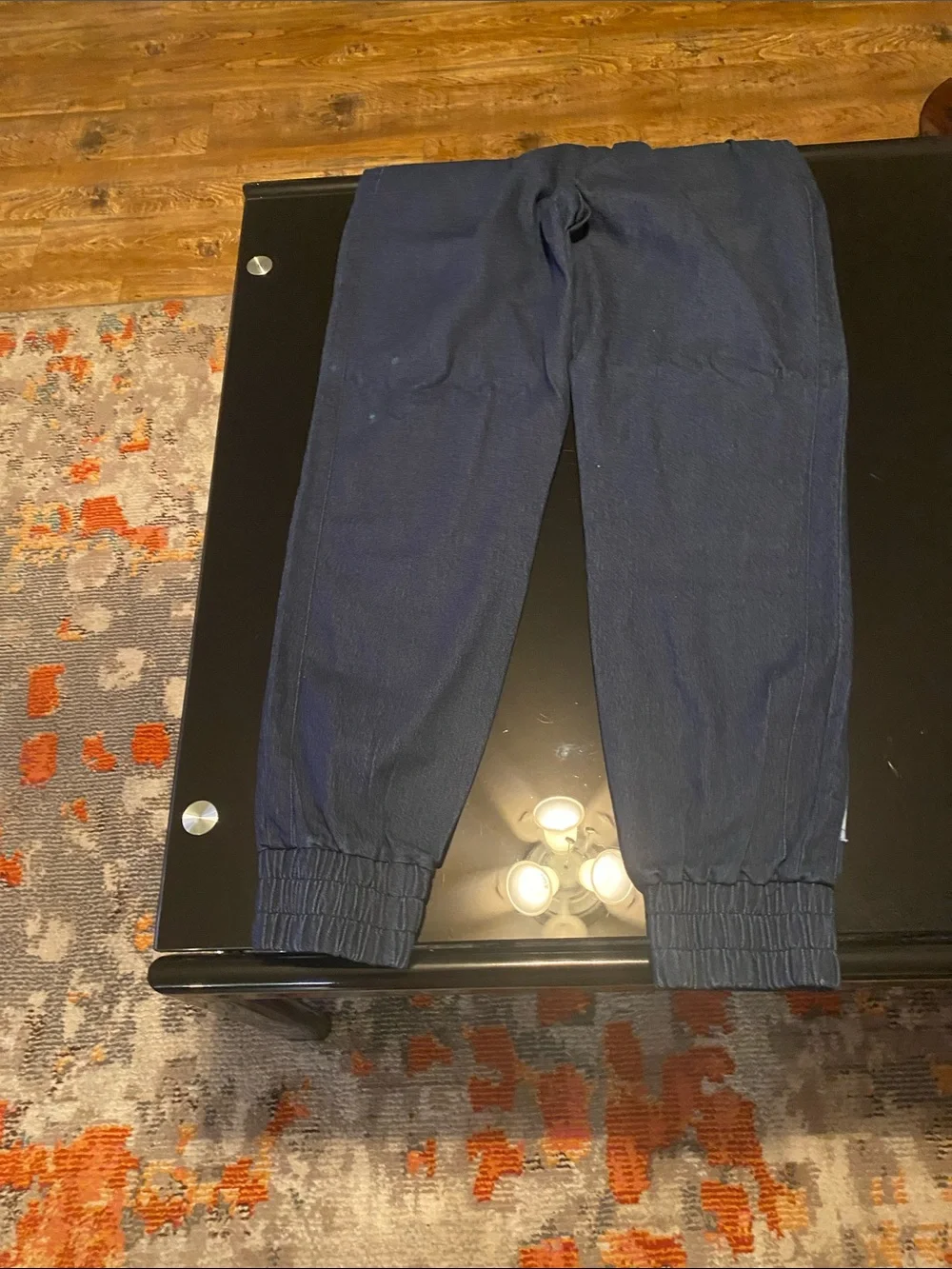 Women Patchwork Drawstring Pants - Blue/Gray